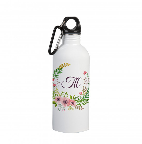 Именные подарки Бутылка для воды Цветы с первой буквой имени